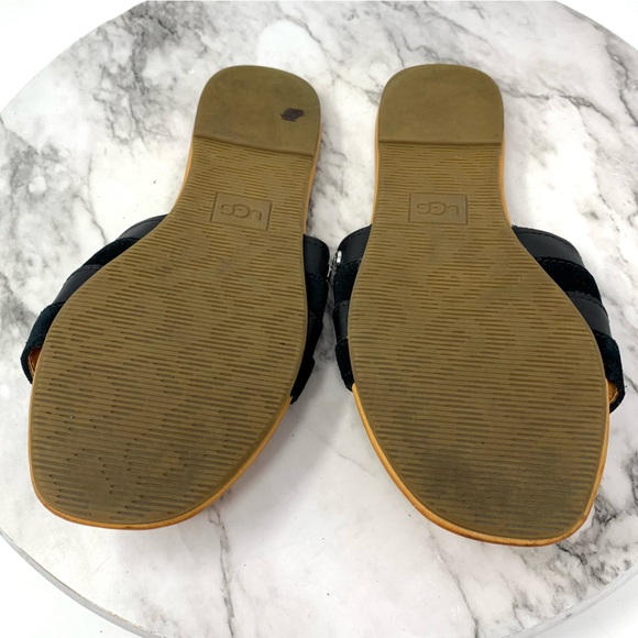 UGG Ximema Black Leather Open Toe Slide Sandals 5.5 Bohemian Boho Casual Summer - Picture 8 of 15